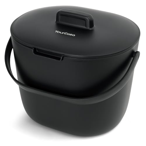 YourCasa Biomülleimer Küche 6L - Komposteimer für alltäglichen Biomüll Behälter Spülmaschinenfest - Geruchsdicht mit Sieb & ergonomischen Griff - Bio Mülleimer Klein Komposter Bioeimer (Schwarz) von YourCasa