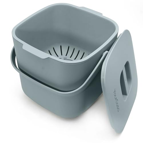 YourCasa Biomülleimer Küche - Komposteimer Küche für alltäglichen Biomüll Behälter - Spülmaschinenfest - geruchsdicht- herausnehmbarer Sieb - Bio Mülleimer klein mit Deckel Bio Eimer (Mint, 7 Liter) von YourCasa