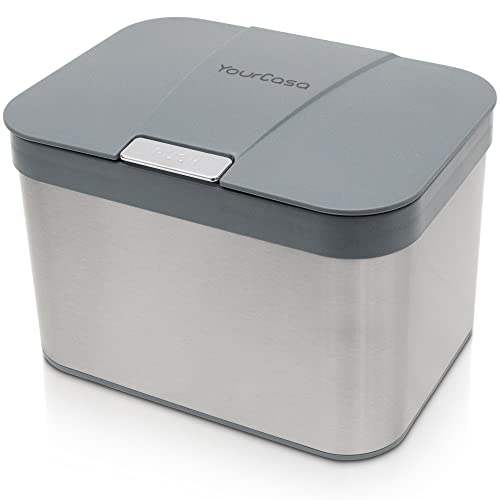 YourCasa Biomülleimer Küche aus Edelstahl 4,3L Komposteimer klein für Biomüll Geruchsdicht - Spülmaschinenfester Einsatz - Behälter - Bio Mülleimer mit Deckel Eimer Biotonne Küchenkomposter (Grau) von YourCasa
