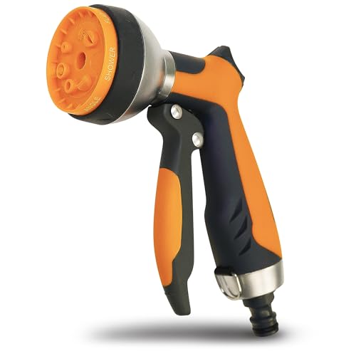 YourCasa Gartenbrause aus Aluminiumgehäuse - Gartenspritze mit 7 Sprühmustern - Brause Spritze mit Gartenschlauch Aufsatz - Handbrause Garten Wasserspritze Düse Reinigungsspritze Multibrause (Orange) von YourCasa