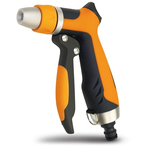 YourCasa Gartenbrause aus Aluminiumgehäuse - Gartenspritze verstellbaren Sprühmustern - Brause Spritze mit Gartenschlauch Aufsatz - Handbrause - Garten Wasserspritze Düse Reinigungsspritze (Orange) von YourCasa