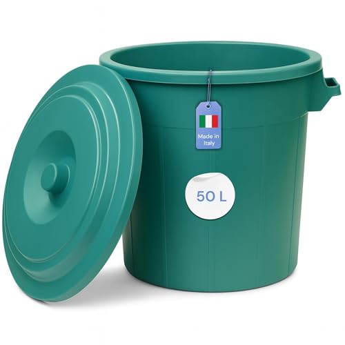 YourCasa Mülltonne 50L - Mülleimer mit Deckel verschließbar - Tonne mit Trageriffen für Garten - Futtertonne oder Regentonne klein - Wassertonne Abfalltonne - kleine Universaltonne (Grün, 50L) von YourCasa