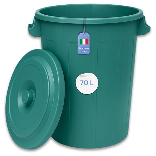 YourCasa Mülltonne 70L - Mülleimer mit Deckel verschließbar - Tonne mit Trageriffen für Garten - Futtertonne oder Regentonne klein - Wassertonne Abfalltonne - kleine Universaltonne (Grün, 70 Liter) von YourCasa