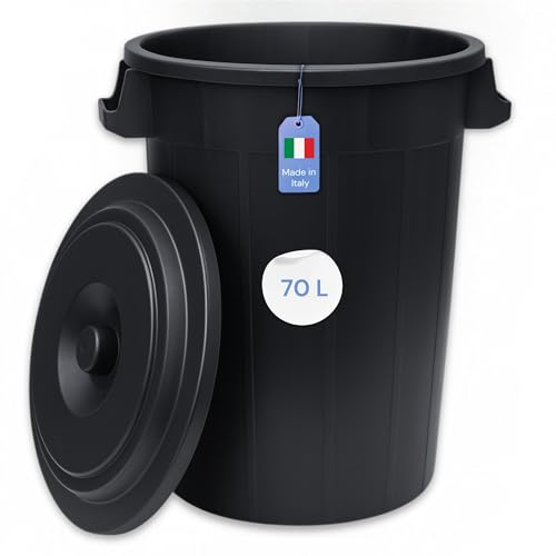 YourCasa Mülltonne 70L - Mülleimer mit Deckel verschließbar - Tonne mit Trageriffen für Garten - Futtertonne oder Regentonne klein - Wassertonne Abfalltonne - kleine Universaltonne (Schwarz, 70 Liter) von YourCasa