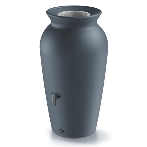 YourCasa Regentonne 120-230 Liter [DropCatcher] mit Filterkorb & Wasserhahn - Regenfass Frostsicher Kunststoff - Regenwassertonne - Regenwassertank Garten Wassertank Regensammler (Anthrazit, 120L) von YourCasa