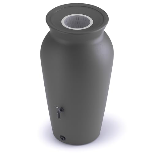 YourCasa Regentonne 120-230 Liter [DropCatcher] mit Filterkorb & Wasserhahn - Regenfass Frostsicher Kunststoff - Regenwassertonne - Regenwassertank Garten Wassertank Regensammler (Anthrazit, 230L) von YourCasa