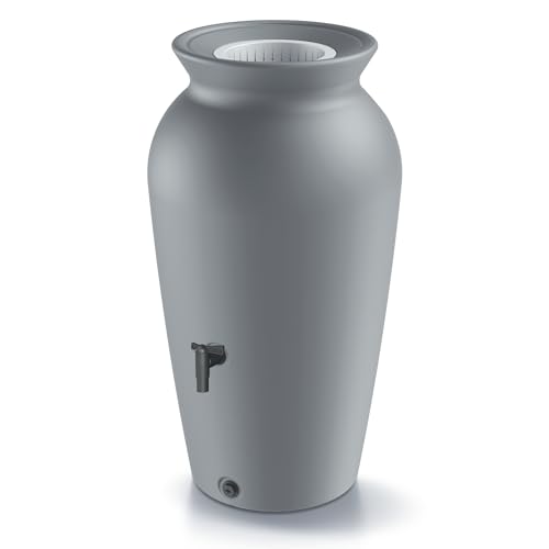 YourCasa Regentonne 120-230 Liter [DropCatcher] mit Filterkorb & Wasserhahn - Regenfass Frostsicher Kunststoff - Regenwassertonne - Regenwassertank Garten Wassertank Regensammler (Grau, 120L) von YourCasa