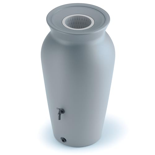 YourCasa Regentonne 120-230 Liter [DropCatcher] mit Filterkorb & Wasserhahn - Regenfass Frostsicher Kunststoff - Regenwassertonne - Regenwassertank Garten Wassertank Regensammler (Grau, 230L) von YourCasa