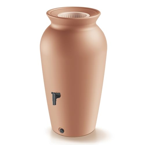 YourCasa Regentonne 120-230 Liter [DropCatcher] mit Filterkorb & Wasserhahn - Regenfass Frostsicher Kunststoff - Regenwassertonne - Regenwassertank Garten Wassertank Regensammler (Terracotta, 120L) von YourCasa