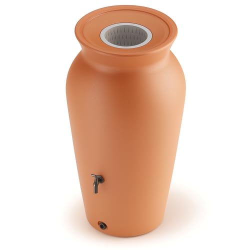 YourCasa Regentonne 120-230 Liter [DropCatcher] mit Filterkorb & Wasserhahn - Regenfass Frostsicher Kunststoff - Regenwassertonne - Regenwassertank Garten Wassertank Regensammler (Terracotta, 230L) von YourCasa