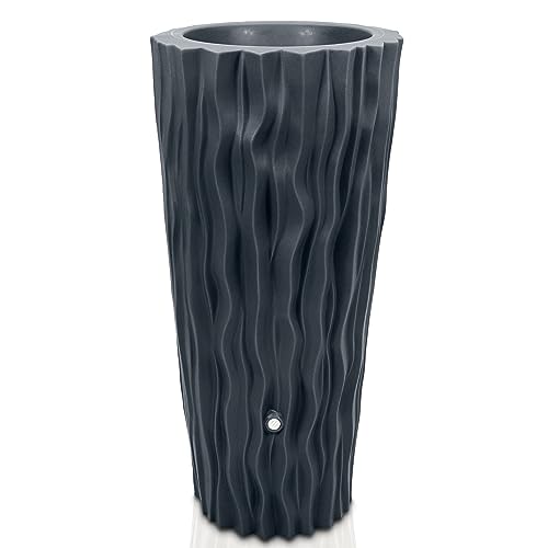 YourCasa Regentonne 160 Liter [AquaDesign Flower] mit Metallgewinde & Pflanzkübel- Regenfass Frostsicher aus Kunststoff - Regenwassertonne - Regenwassertank Garten Wassertank Regensammler (Anthrazit) von YourCasa