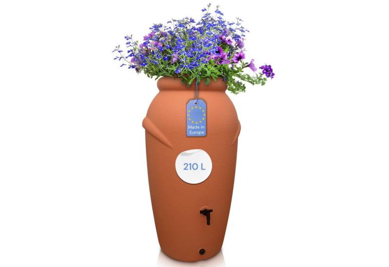 YourCasa Regentonne 210 Liter [Amphore Design] Regenfass aus Kunststoff mit Wasserhahn, Bepflanzbar, 210L, Wasserhahn, Deckel von YourCasa