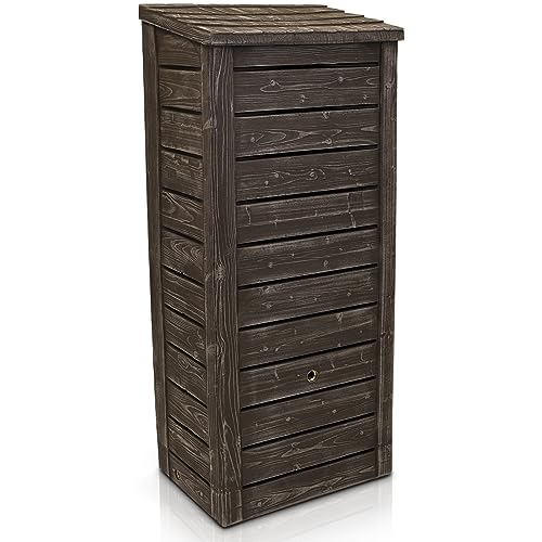 YourCasa Regentonne 230 Liter [Slimline Nordic] Eckig und Schmal in Holzoptik mit Metallgewinde - Regenfass Frostsicher aus Kunststoff - Regenwassertonne - Regenwassertank Garten Holzfass Zisterne von YourCasa