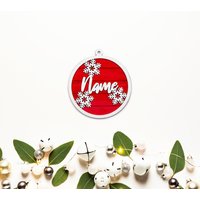 Benutzerdefinierte Name Mit Schneeflocken Gemalt Holz Verzierung-Gemalte 3D Ornament-Rot Und Weiß-Urlaub Ornamente-Personalisierte Verzierungen von YourCreativesInc