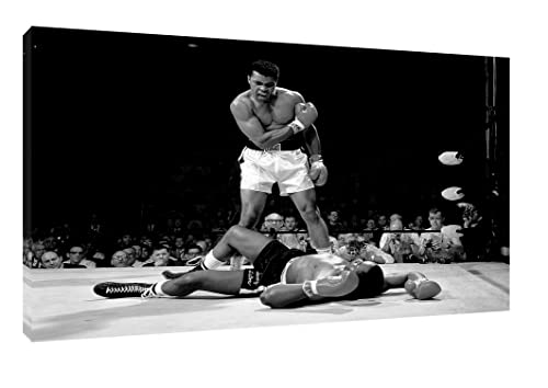 Muhammad Ali Defeat Kunstdruck auf gerahmter Leinwand, 102 x 76 cm, Tiefe 38 mm, Schwarz / Weiß von YourHomeArt
