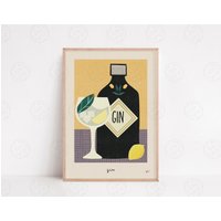 Gin & Tonic Kitchen Print, Cocktail Art, Mid Century Illustration Retro Poster, Küchendekoration, Helle Wohnkunst, Getränkedruck von YourLocalRoss