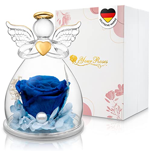 YourRoses ® Echte Premium Rose in Einer Engelfigur aus Glas und Einer wunderschoenen Geschenkbox (Dunkelblau) Liebsten und Familie von YourRoses - Ziegler&Ribant