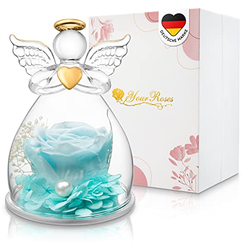 YourRoses ® Echte Premium Rose in Einer Engelfigur aus Glas und Einer wunderschoenen Geschenkbox (Hellblau) Liebsten und Familie von YourRoses - Ziegler&Ribant