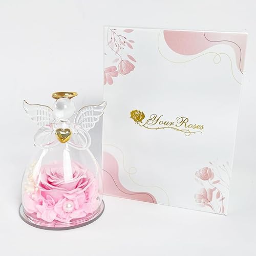 YourRoses ® Echte Premium Rose in Einer Engelfigur aus Glas und Einer wunderschoenen Geschenkbox (Rosa) Liebsten und Familie von YourRoses - Ziegler&Ribant