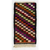 Mehrfarbiger Handgeknüpfter Vintage Tulu Teppich Mit Kariertem Design, Weicher Wollflor. 4x7, 6 Ft, Bc722 von YourRugDepot