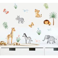 Cartoon Safari Tier Giraffe Aquarell Kindergarten Dschungel Aufkleber Abnehmbare Wandtattoos Kinder Jungen Zimmer Home Decor Selbstklebend von YourStickerWorldShop