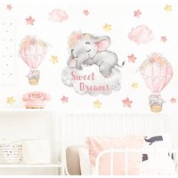 Cartoon Sweet Dreams Sticker Set Wandtattoo Für Kinder Elefant Heißluftballon Pack Babyzimmer Kinderzimmer Dekoration, Selbstklebend von YourStickerWorldShop