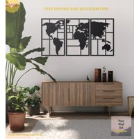 Metall Weltkarte Wandkunst, 3Er Set Wand Dekor, Haus Kunst Dekoration, Kunst, Innen Schild, Route Karte von YourWallArtDesigner