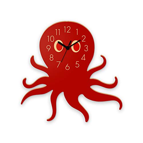 Yourlivingart Wanduhr Octopus-Rot, Kinderuhr, Uhr für Kinderzimmer von Yourlivingart