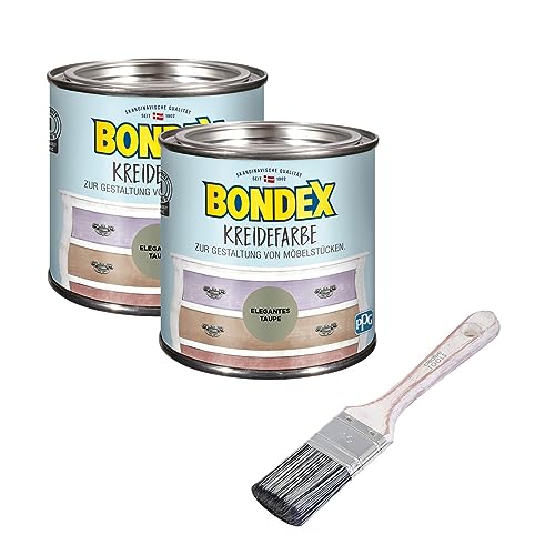 Bondex 2er-Set Kreidefarbe 0,5 L Elegantes Taupe mit Flachpinsel | Möbelfarbe für den Innenbereich | Leichte Verarbeitung für kreative DIY-Priojekte | Vintage-Look | Shabby-Chic von Yoursol