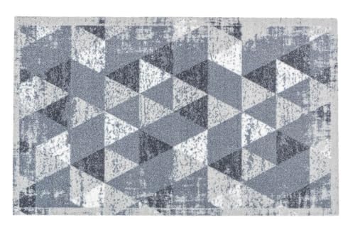Yoursol Türmatte Miabella für Wohnzimmer, Esszimmer, Läufer für Küche, Flur, 66 x 110 cm Dreiecke Hellgrau, Matte waschbar, rutschfest, Teppich von Yoursol