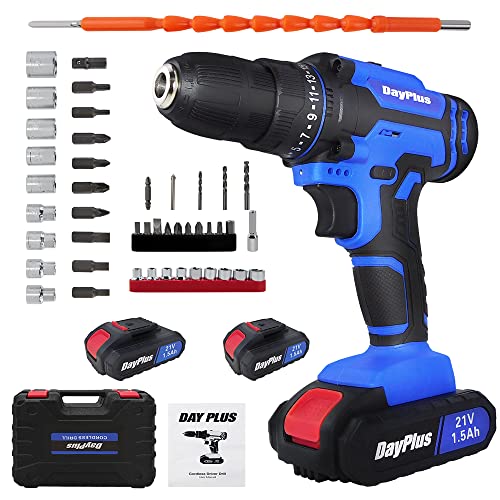 21V Akku-Schlagschrauber Akku Bohrschrauber Set mit 2x1500mAh Akkus, Bohrmaschine LED-Arbeitslicht Power Impact Gun 1/2"Spannfutter, 45Nm Max. Drehmoment,2 Gang LED-Licht und Koffer von YouseaHome