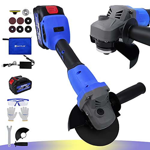 21V Akku-Winkelschleifer 550W mit 115mm Seitenscheibenschleifer, Akku-Schleifer 10000RPM mit Seitengriff und Scheibenschutz, zum Schleifen von Stahl Holz Fliesen, 3.0Ah Lithium-Ionen-Akku von YouseaHome