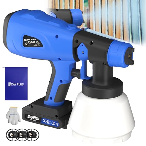Akku Farbsprühsystem Wagner Wandfarbe Lacke Lasuren Sprühen Farbsprühpistole mit 4 Düsen, Bürstenlosen Motor, Kabellose Farbsprühpistole für Wänden, Möbel, Lackfarbe, 1000 ml Behälter von YouseaHome