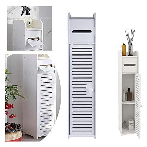 Badezimmerschrank Hochschrank für Badezimmer, Badregal Standschrank Badschrank mit Toilettenpapierhalte, 4-Tier Einzelne Tür Boden Stehender Schrank, Toilettenpapier Lagerung mit Schubladen, H32'' von YouseaHome