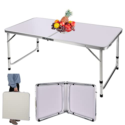 Klapptisch, 122 cm, für Computer, PC, Laptop, Büro, Arbeitszimmer, Schreibtisch, Outdoor, Picknick, Camping, Esstisch, Gaming, Tisch mit Tragegriff, weiß, höhenverstellbar, 120 x 60 x 70/62/55 cm von YouseaHome