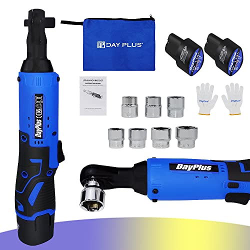 Mini Akku Schrauber 12V Kabelloses Elektrisches Ratschenschlüssel-Set, Akku-Li-Ion-Elektrowerkzeugsatz mit 2x1500mAh Akkus, 3/8" Ratschenschlüssel 40 Nm Anzugsdrehmoment mit 7 Zubehörteilen von YouseaHome