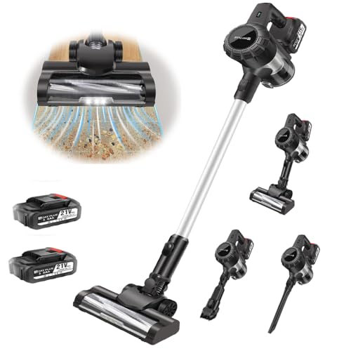 YouseaHome 15kpa Kabelloser Stabstaubsauger Kabelloser Staubsauger mit HEPA-Filter, Autostaubsauger Kabelloser Abnehmbarer Handstaubsauger mit 2x3000mAh Akkus, Handstaubsauger mit Led-Licht von YouseaHome