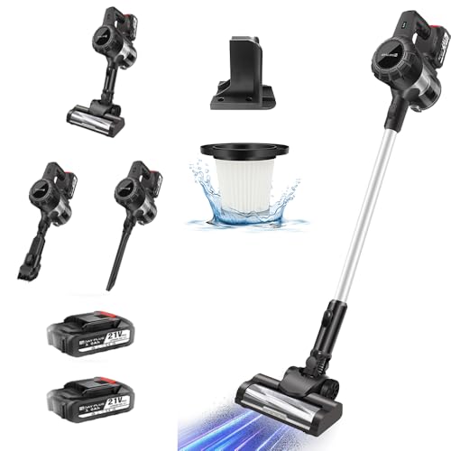 YouseaHome Akku Staubsauger mit 2 Wiederaufladbarem Lithium-Akkus, Schnurloser Stabstaubsauger Staubsauger 3 in 1 Schnurloser Handstaubsauger für Tierhaare, Hepa-Filterung, Leichtgewicht von YouseaHome