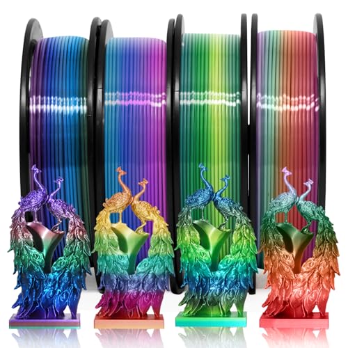 YOUSU pla silk rainbow filament, 3d drucker mehrfarbig regenbogen pla filament 1.75, 3d filament pla seide, 3d printer filament 250g x 4 Spools, silk pla rainbow von Yousu