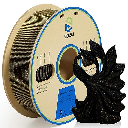 YOUSU 3D-Drucker-Filament PLA-Filament 1,75 mm Gold 3D-Effekt Glitzer-Schwarzes Filament 1 kg (2,2 lbs). von Yousu