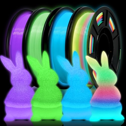 YOUSU glow in the dark pla filament 1.75mm,leuchtet im dunkeln,3d drucker filament,glow pla 1kg bündel 250gx4 rollen, glow blau grün lila regenbogen von Yousu