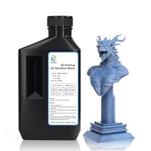 YOUSU ABS-Like 3D Printer Resin 1 kg White, Rapid LCD UV-Curing Resin 405 nm, Standard Photopolymer Resin for LCD 3D Printer von Yousu