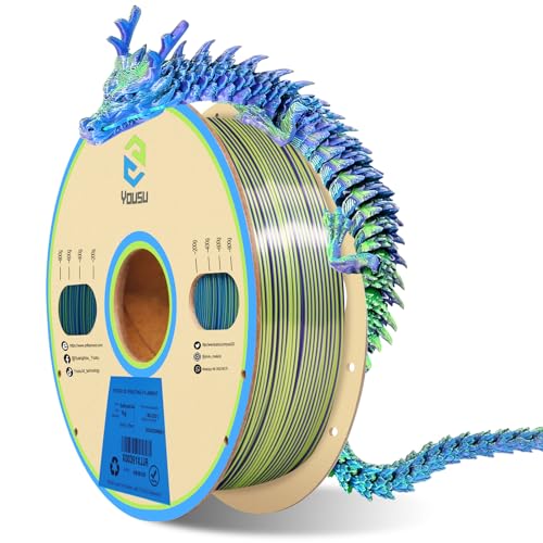 YOUSU Dreifarbiges PLA Filament,3D Drucker Filament 1,75 mm (± 0,03 mm), Seiden Blau/Lila/Gelb Dreifarbiges Filament, Passend für die Meisten FDM Drucker, 1 kg/2,2 lbs von Yousu