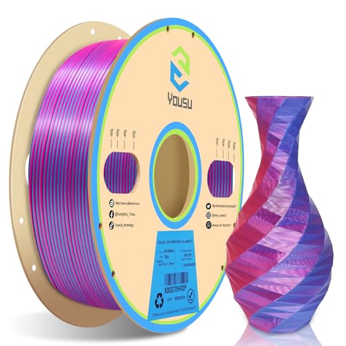 YOUSU Zweifarbiges Seiden PLA Filament 1.75mm, 3D Drucker Filament 1kg (2.2LBS), Maßgenauigkeit +/- 0,03 mm(Seide Rosa/Blau) von Yousu