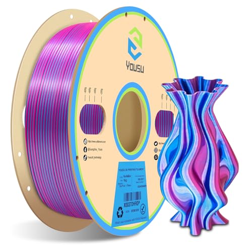 YOUSU Zweifarbiges Seiden PLA Filament 1.75mm, 3D Drucker Filament 1kg (2.2LBS), Maßgenauigkeit +/- 0,03 mm(Seide Rosa/Blau) von Yousu