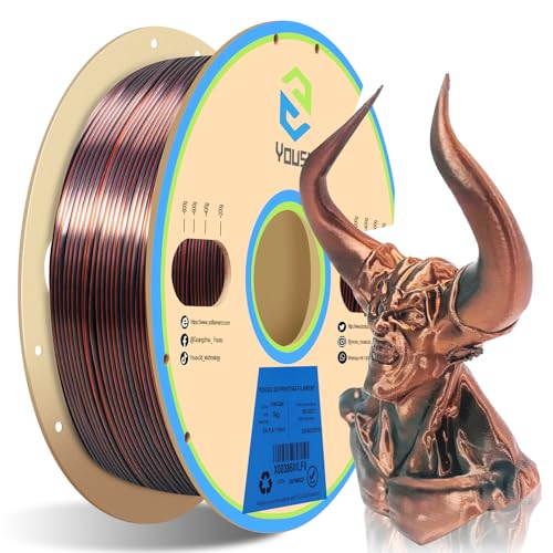 YOUSU pla silk, 3d drucker filament, filament mehrfarbig, zweifarbig Two-Tone pla filament 1.75, 3d filament pla metallic seide, 3d printer filament pla 1 kg (2,2 lbs), silk silber kupfer von Yousu