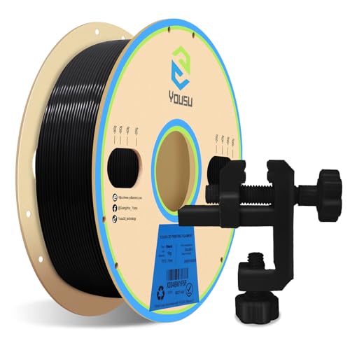 YOUSU PETG 3D Printer Filament 1.75 mm, 1 kg PLA Filament (2.2 lbs) Better Physical Strength and Layer Bonding Performance, Fit Most FDM Printers (PETG Black) von Yousu