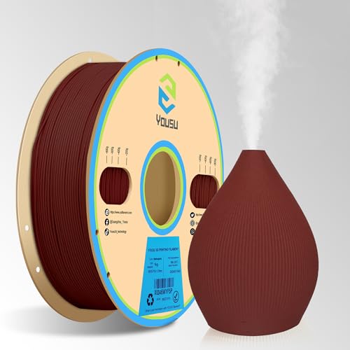 YOUSU PLA-Filament 1,75 mm, Holz Nussbaum 3D-Drucker-Filament mit 20% Holzpulver + 80% PLA +, Rot Holz-Filament 1 kg (2,2 lbs) Spule von Yousu