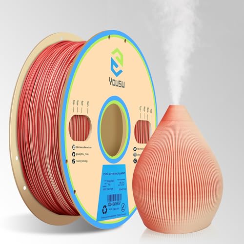 YOUSU PLA Filament 1.75mm, Holz Nussbaum 3D Drucker Filament mit 20% Holzpulver+80% PLA+, Zweifarbiges Rot Holz Filament 1 kg (2,2 lbs) Spule von Yousu