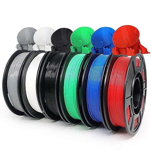 YOUSU pla plus filament 1.75, 3d drucker filament, 3d filament pla+ bündel, 250gx6 rollen (Schwarz/Weiß/Grau/Rot/Blau/Grün) von Yousu
